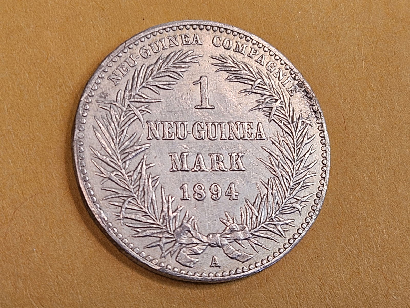 ** KEY DATE ** 1894-A German New Guinea silver 1 Mark - 4