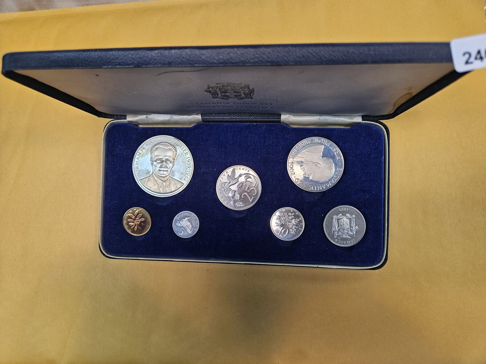 1971 Jamaica silver Proof Set: 1.2535 ASW. Proof versions of all of the circulation designs appear on the coins of this set. The $5 depicting Norman Manley is the lone Silver coin in this proof set. 