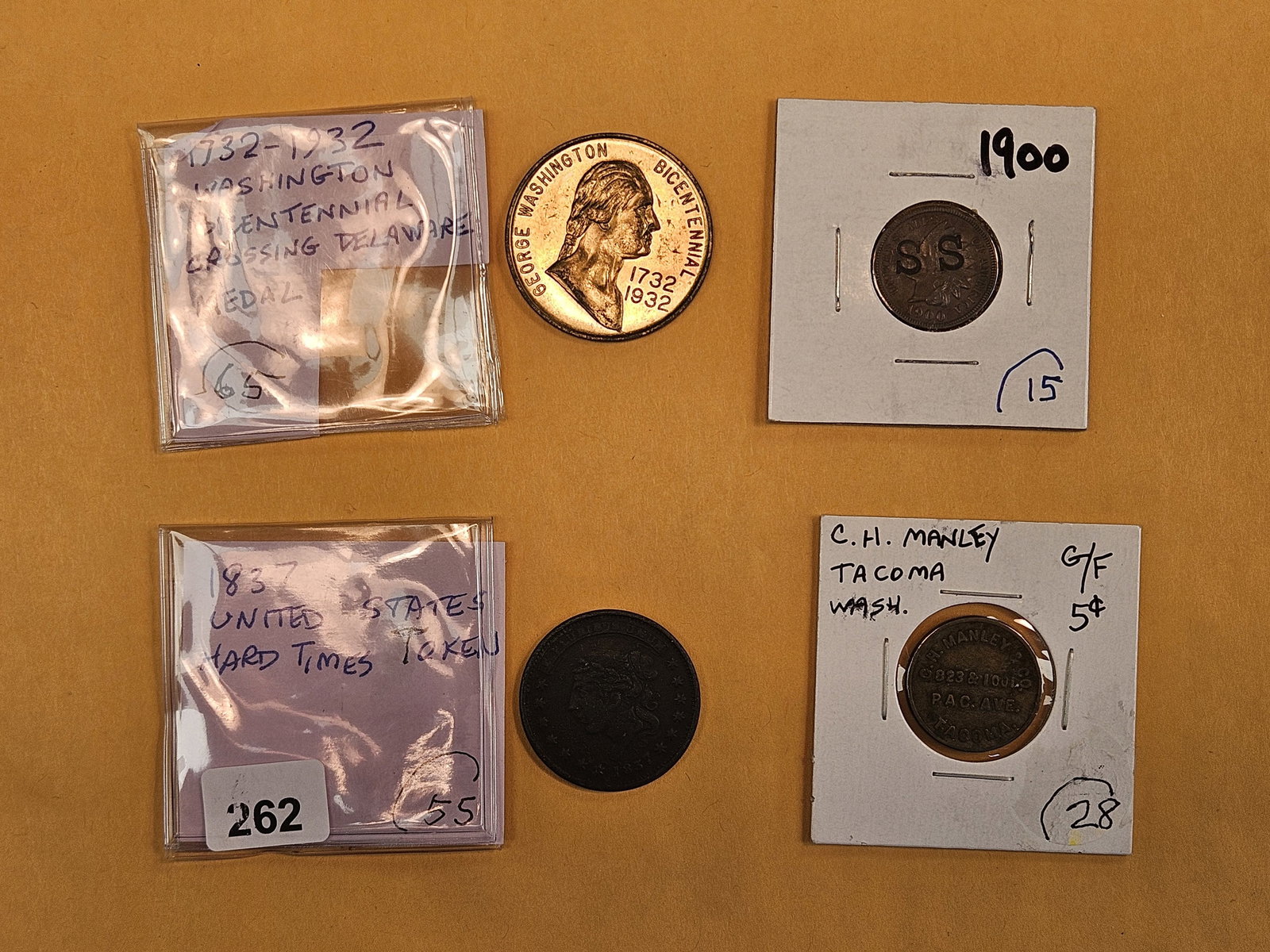 Four cool, mixed pieces of Exonumia: 1932, 1900, 1837 and undated 