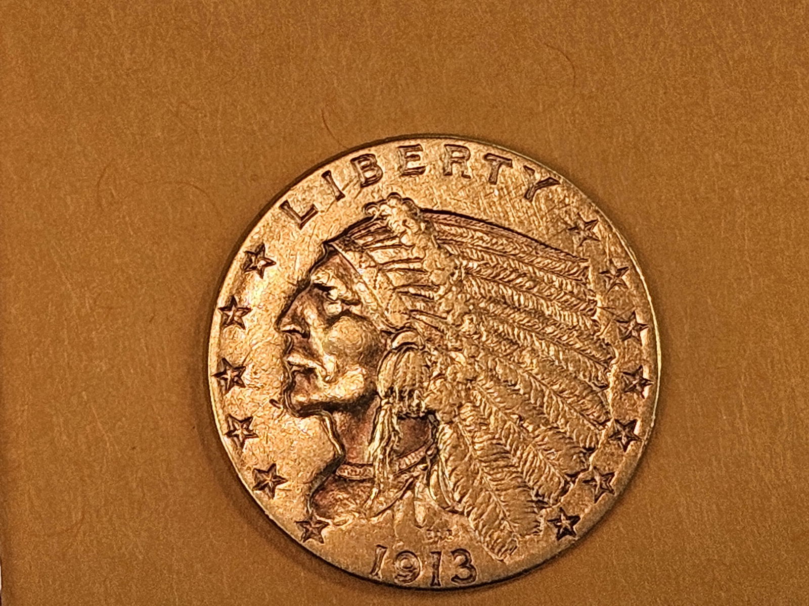 GOLD! Brilliant About Uncirculated 1913 Gold Indian $2.5 Dollars (1 of 4)