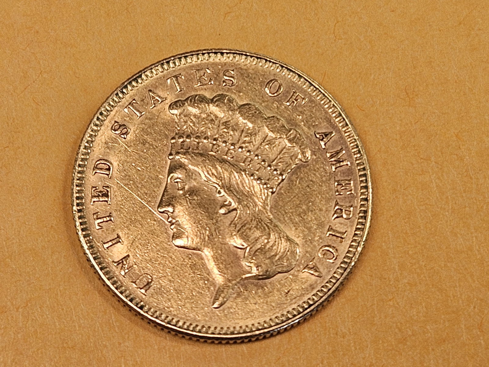 GOLD! SCARCE! Brilliant About Uncirculated GOLD THREE DOLLAR - 3