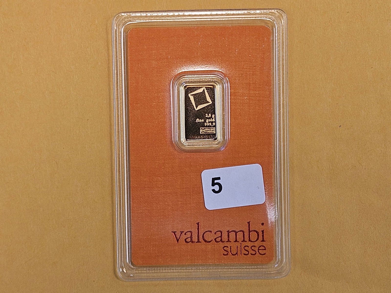 GOLD! VALCAMBI SUISSE 2.5 Gram .9999 fine gold bar - 2