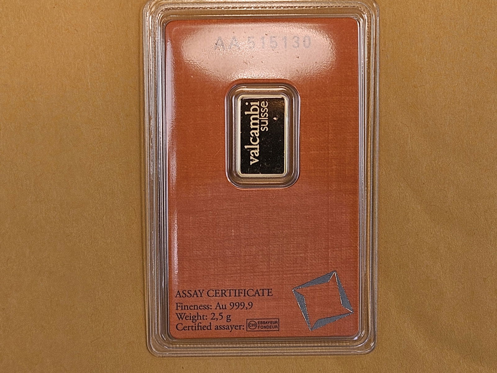 GOLD! VALCAMBI SUISSE 2.5 Gram .9999 fine gold bar - 3