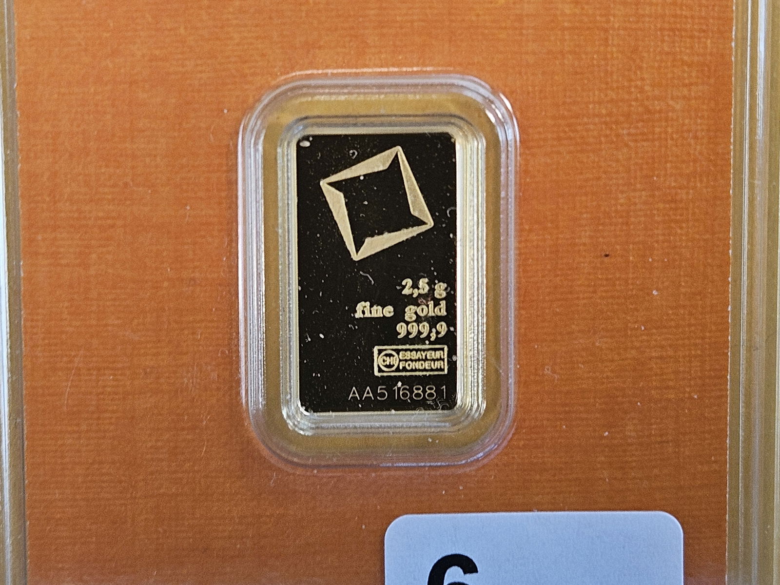 GOLD! VALCAMBI SUISSE 2.5 Gram .9999 fine gold bar: In original assay holder