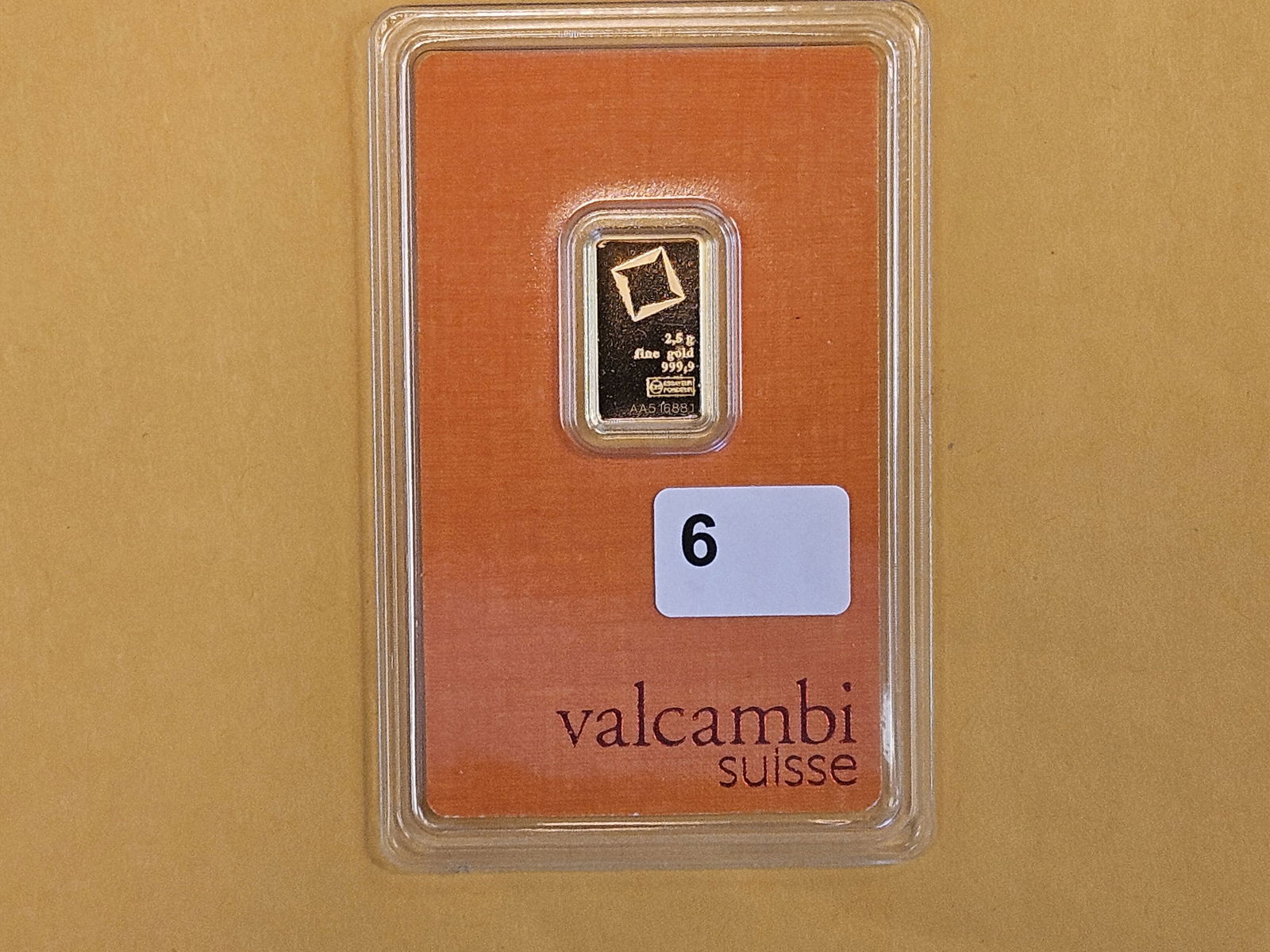 GOLD! VALCAMBI SUISSE 2.5 Gram .9999 fine gold bar - 2