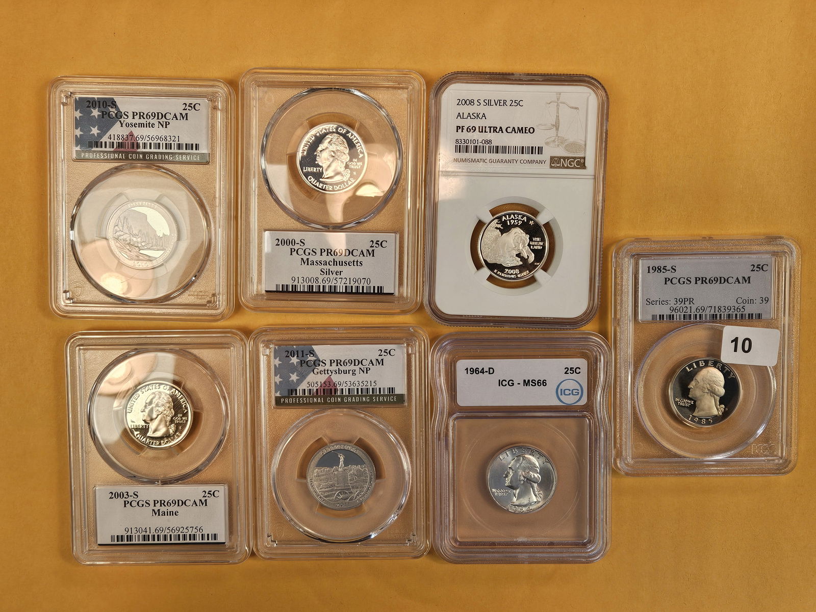 Seven PCGS, ICG and NGC-graded GEM or better Washington Quarters (1 of 5)
