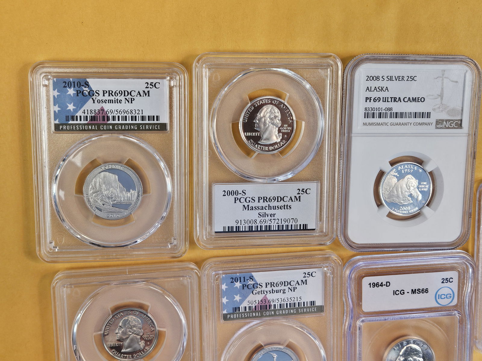 Seven PCGS, ICG and NGC-graded GEM or better Washington Quarters - 2