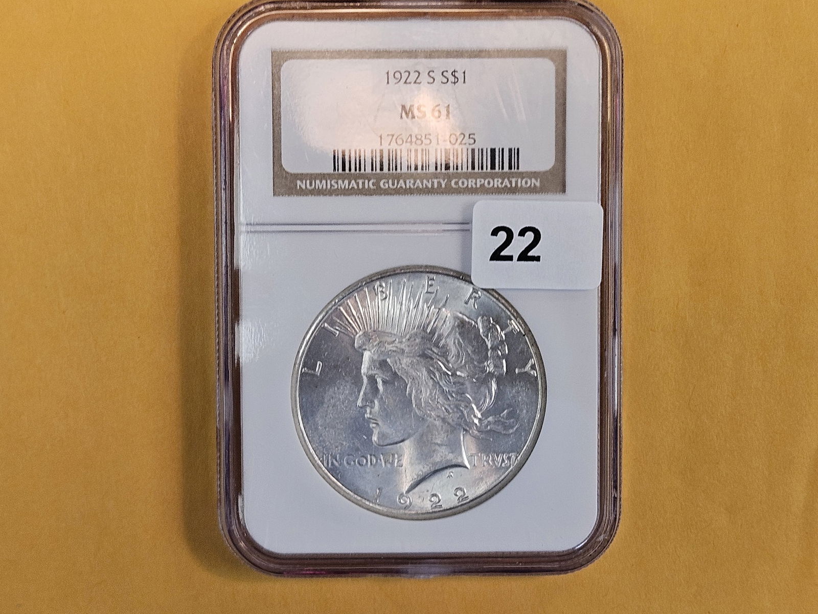 NGC 1922 Peace Silver Dollar in Mint State 61 - 2