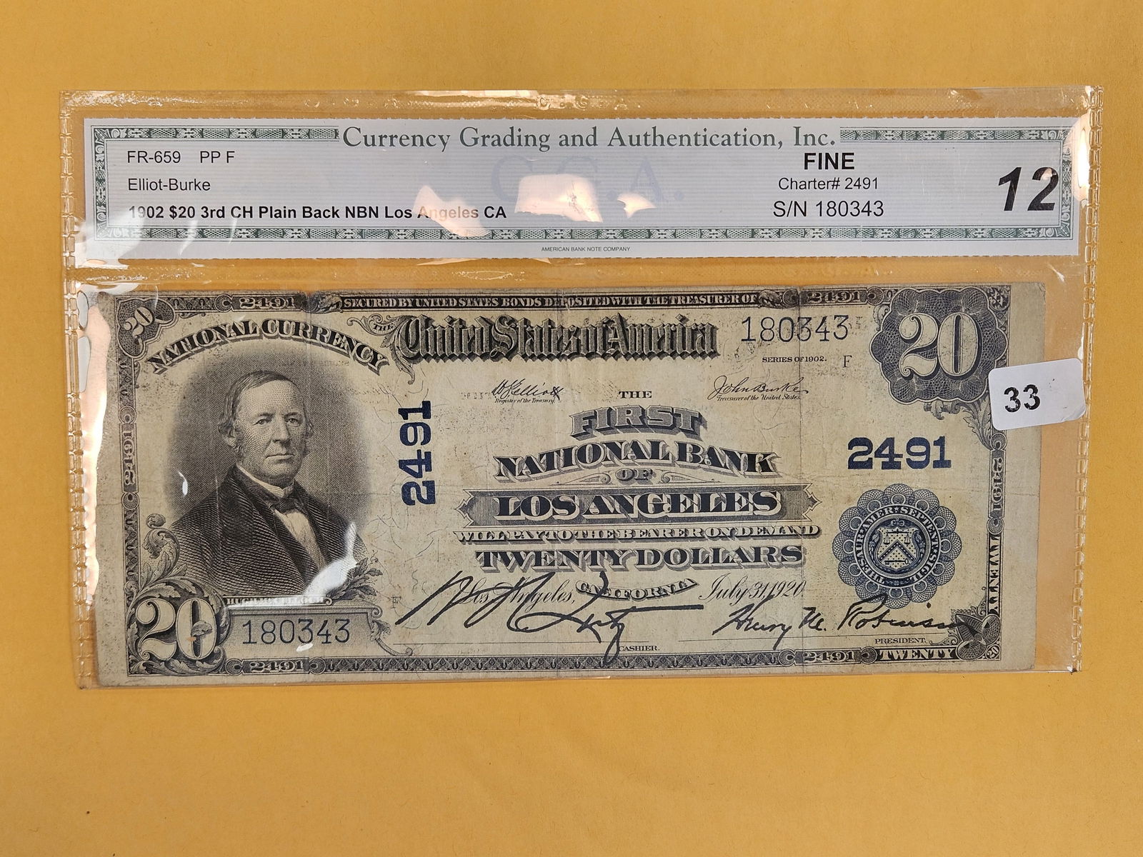 Currency Grading & Authentication 1902 Twenty Dollar National Currency in Fine - 12 (1 of 2)