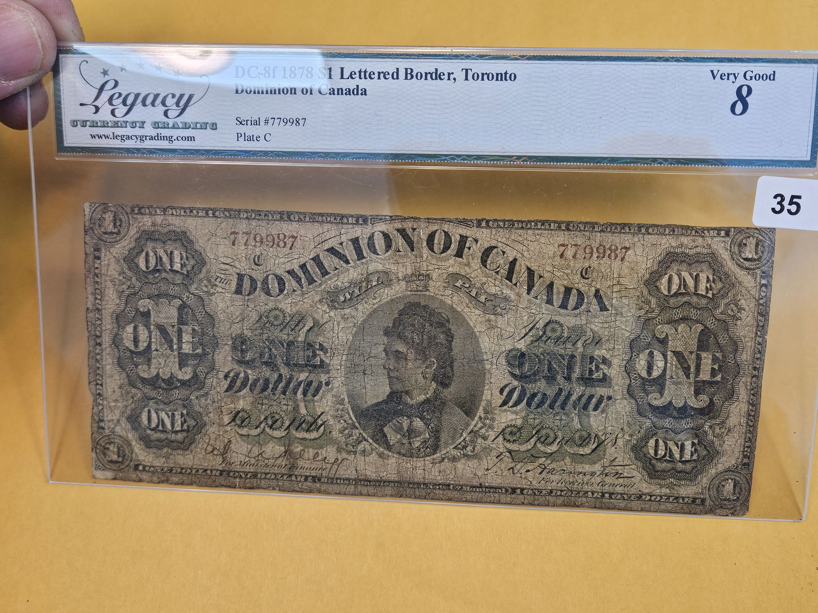 Legacy Grading Dominion of Canada 1878 One Dollar in Very Good - 8: Lettered border. Toronto. DC-8F 
