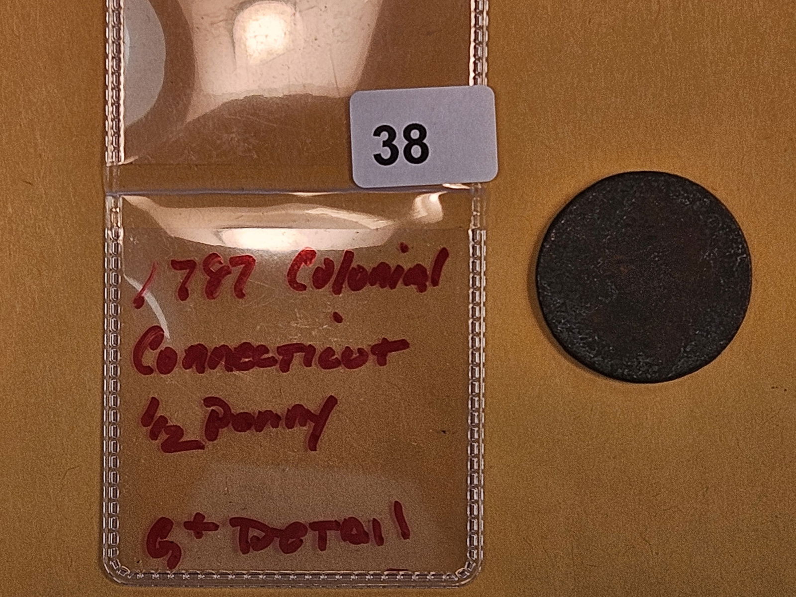 COLONIAL! 1787 Connecticut copper Half Penny - 2
