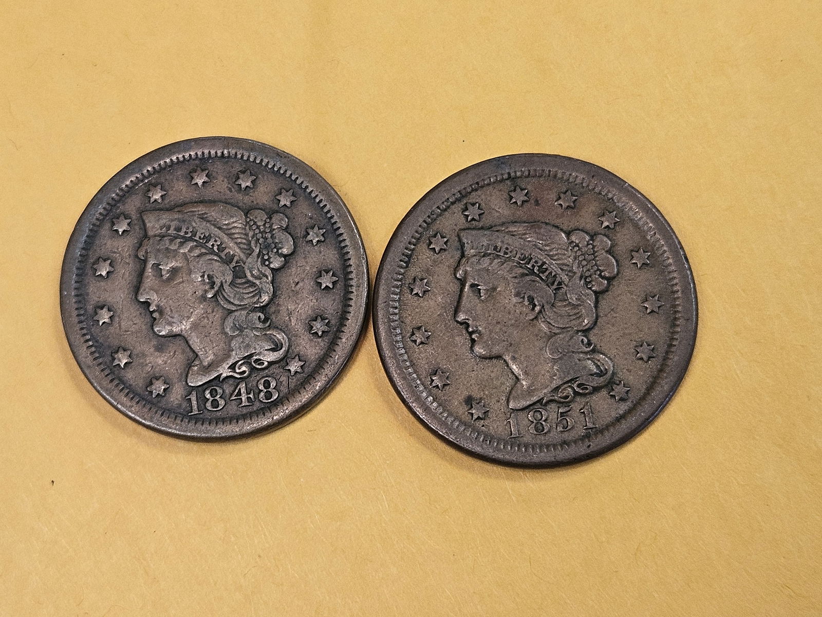 1848 and 1851 Braided Hair Large Cents (1 of 4)