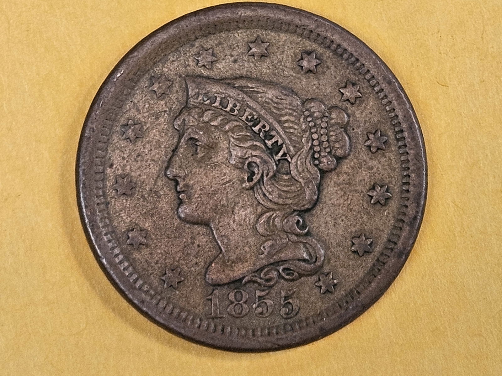 1855 Braided Hair Large Cent in Extra Fine - 3