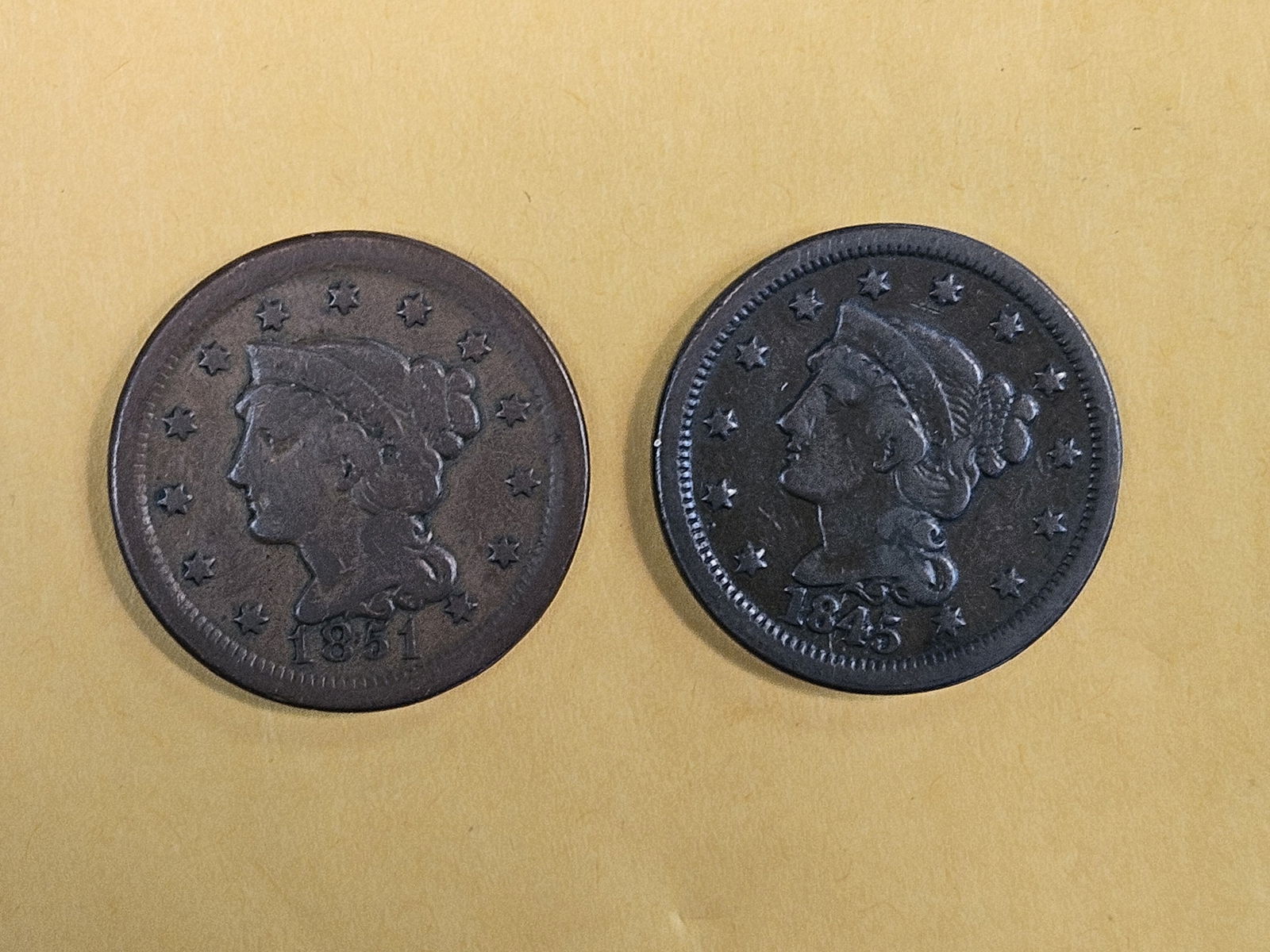 1845 and 1851 Braided Hair Large Cents - 3