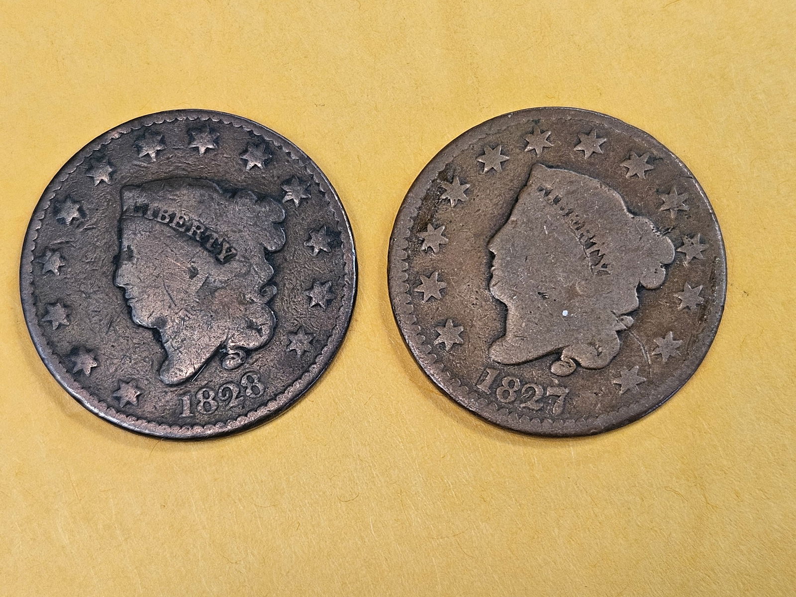 1827 and 1828 Coronet Head Large Cents (1 of 3)