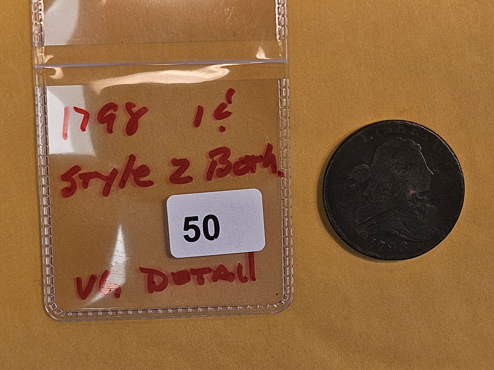 1798 Draped Bust Large Cent in Very Good - details - 2