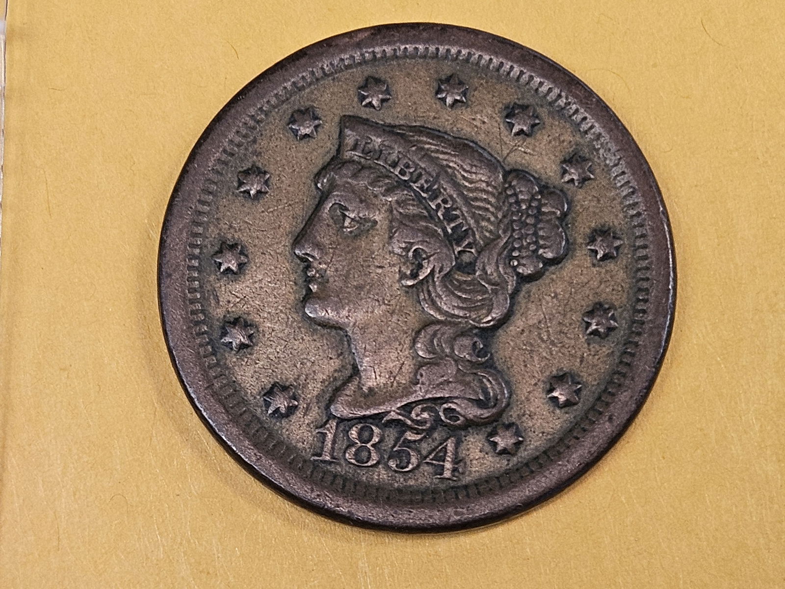 1854 Braided Hair Large Cent (1 of 4)