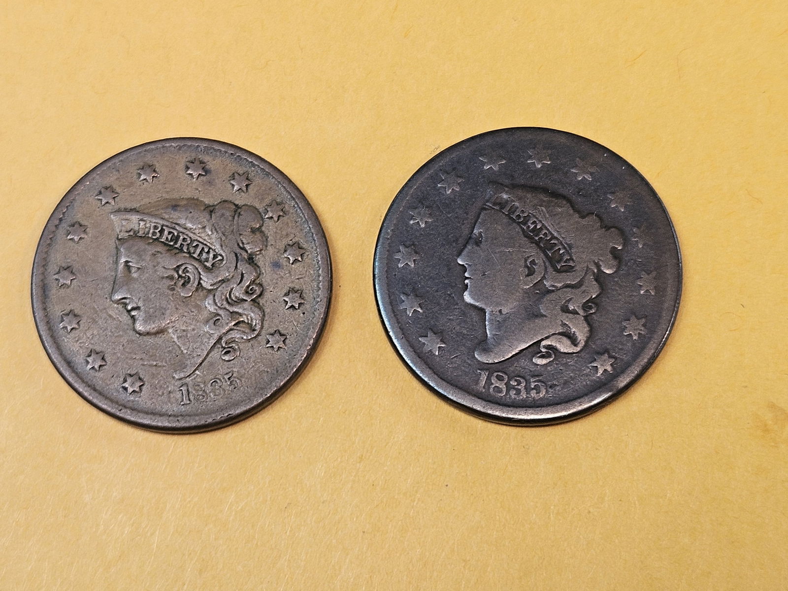 Two Different styles of 1835 Coronet Head Large Cents: In Good to Fine 