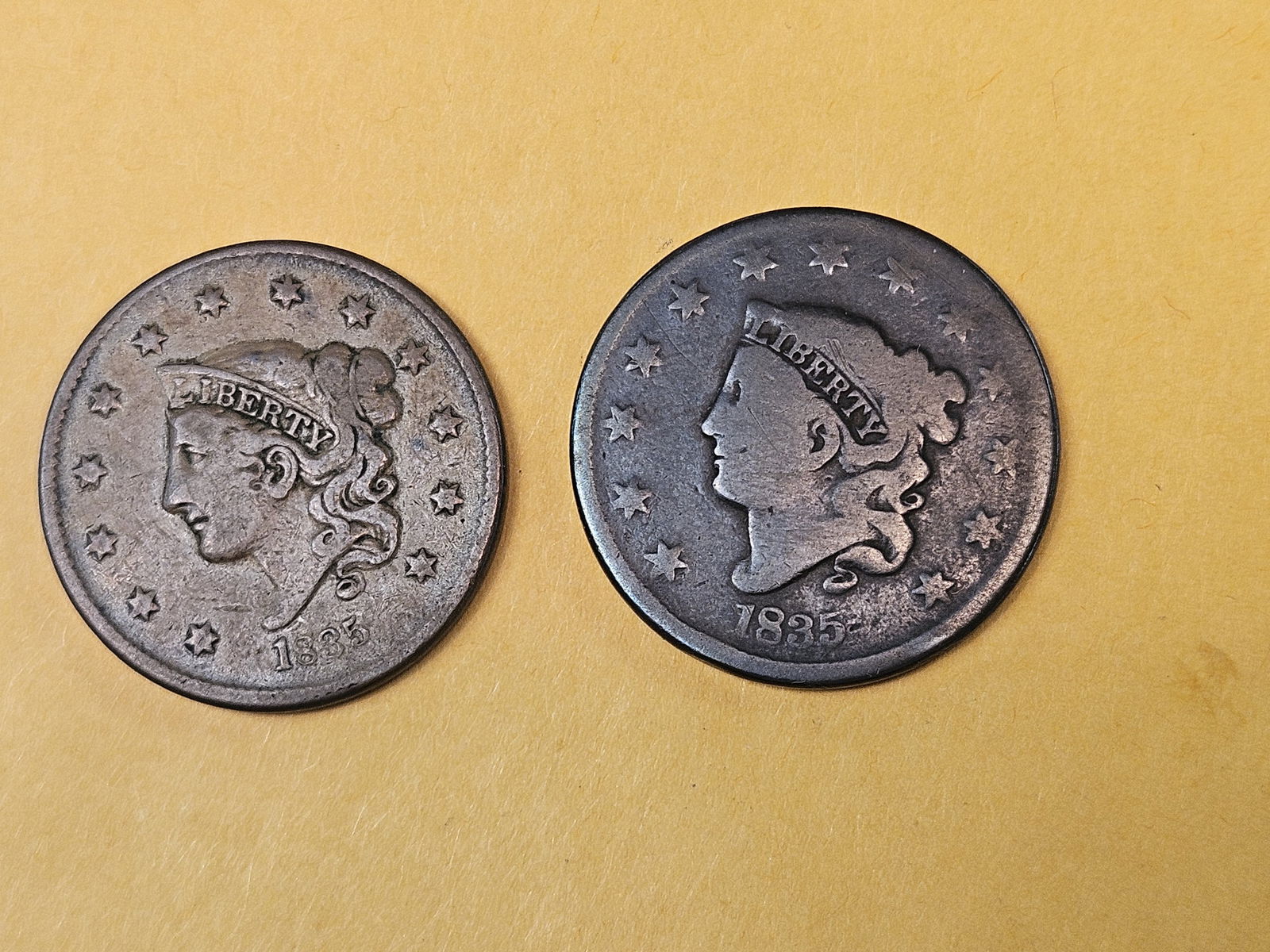 Two Different styles of 1835 Coronet Head Large Cents - 3