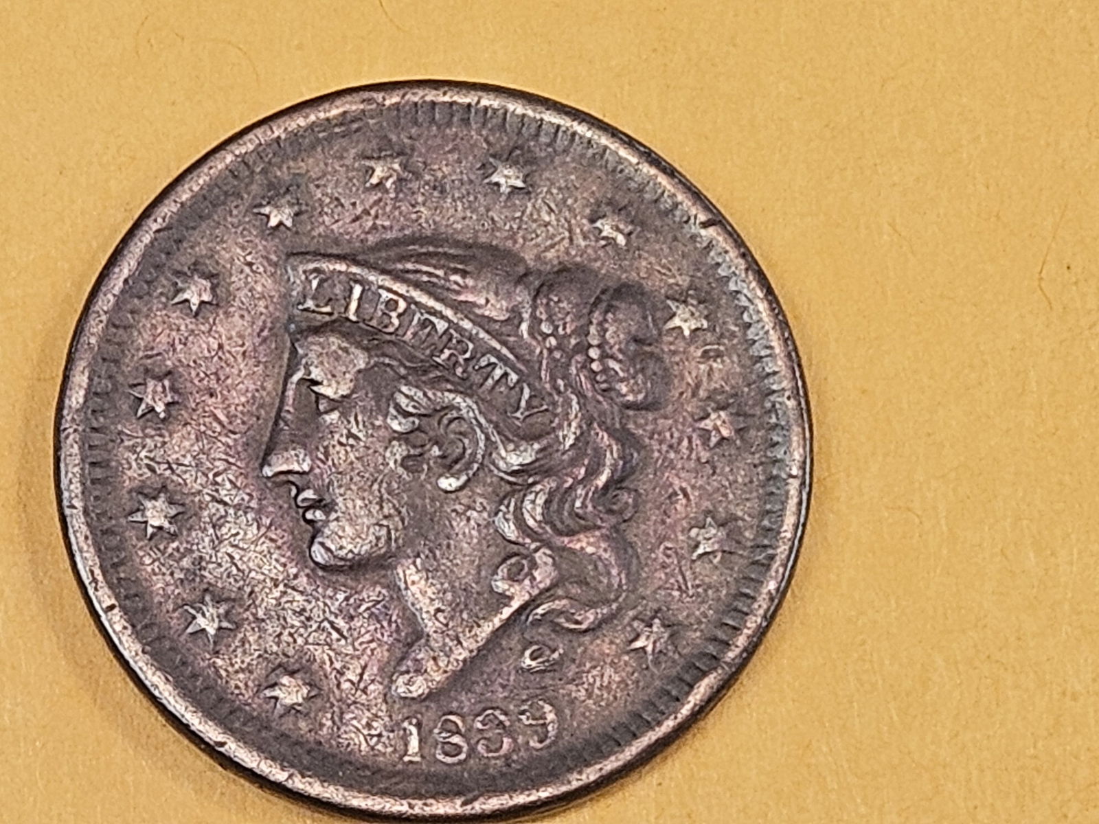 1839 Large Cent in Very Fine - 3