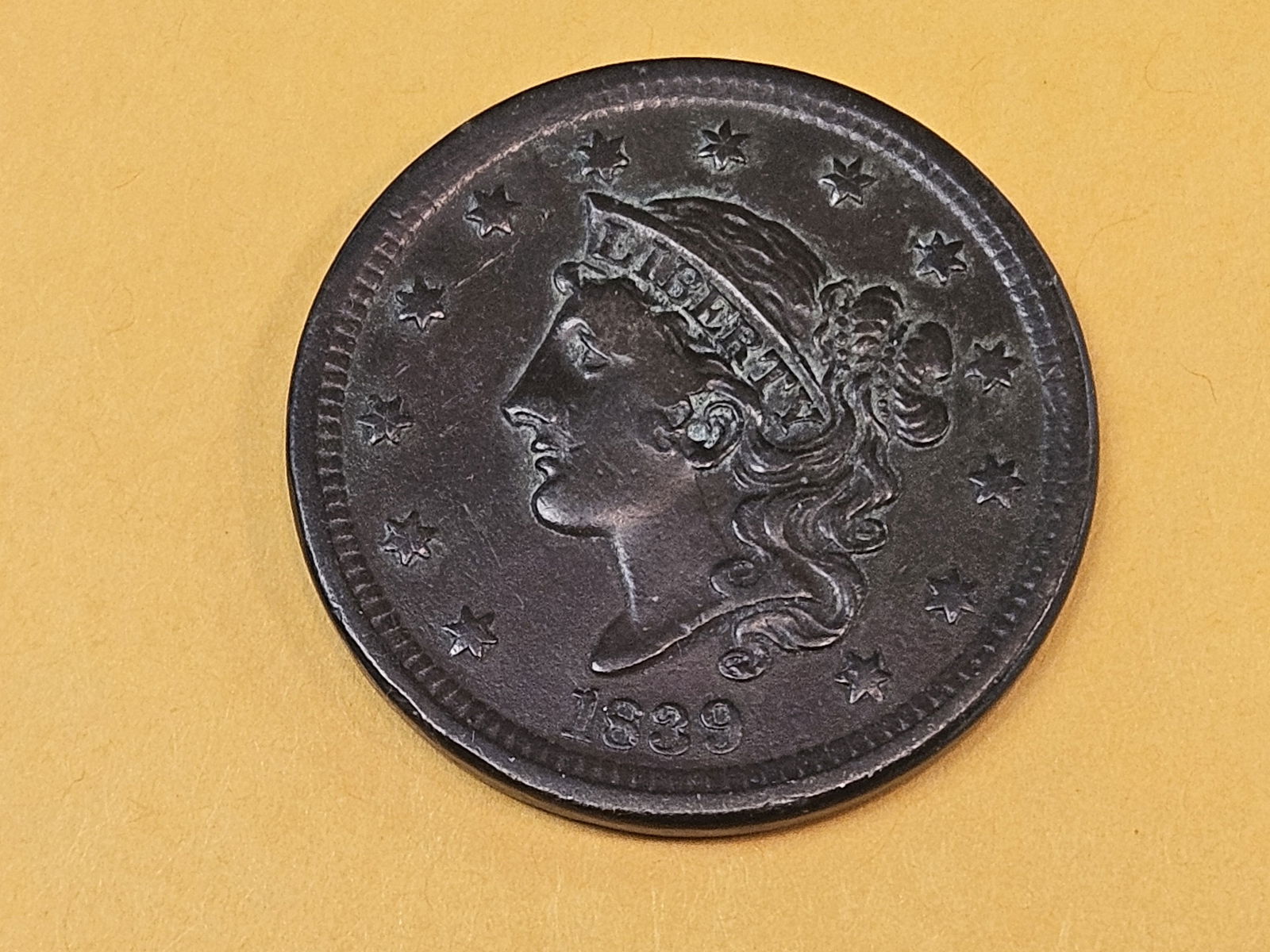 1839 Silly Head Large Cent in Very Fine (1 of 6)