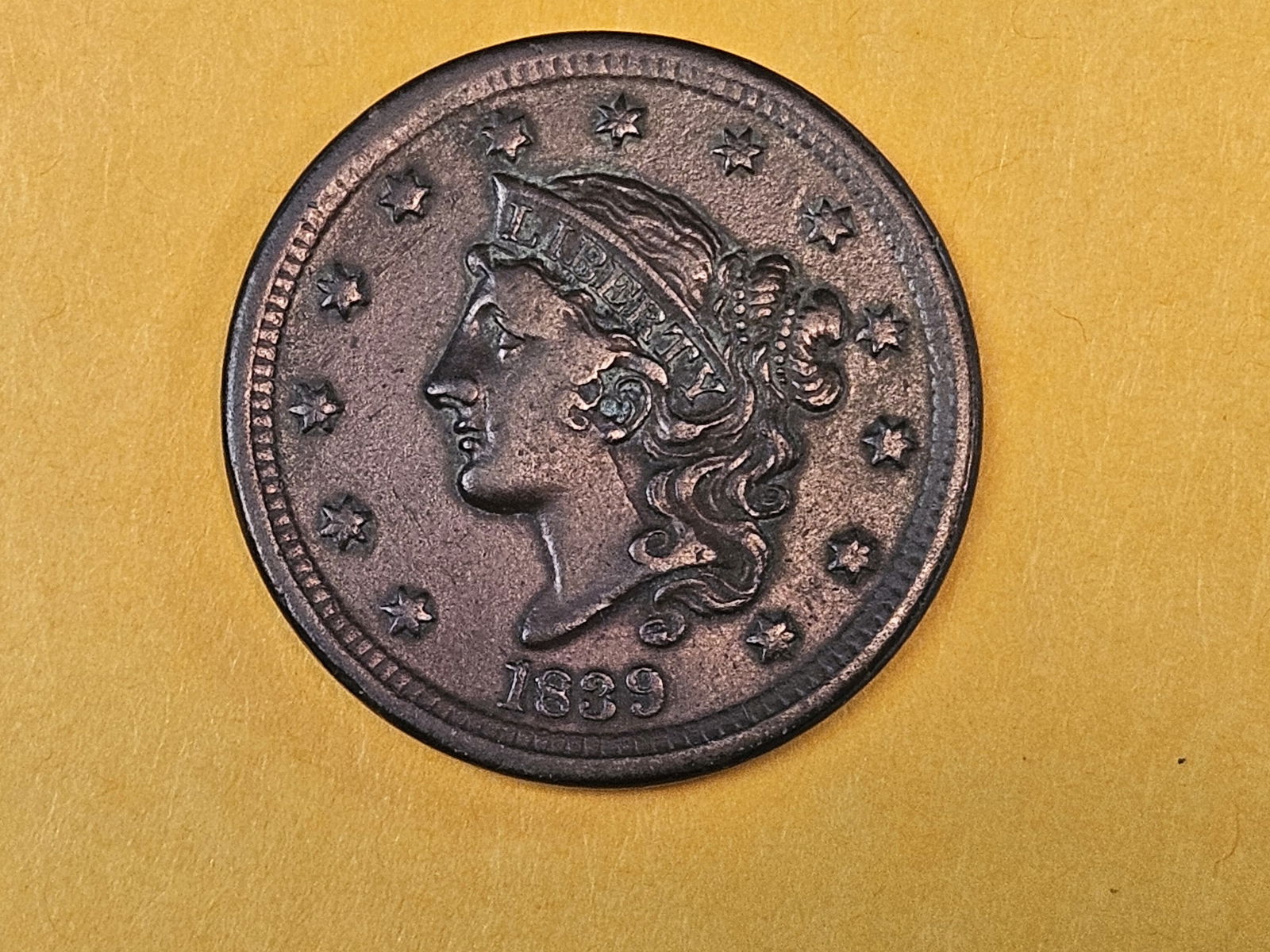 1839 Silly Head Large Cent in Very Fine - 3