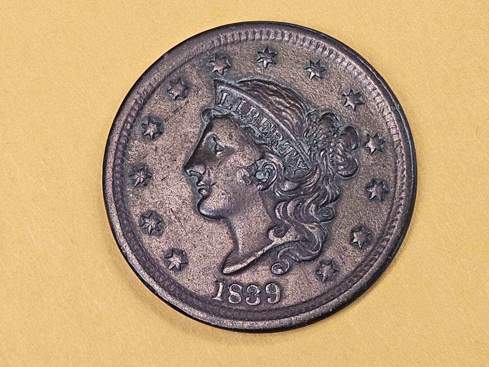 1839 Silly Head Large Cent in Very Fine - 4