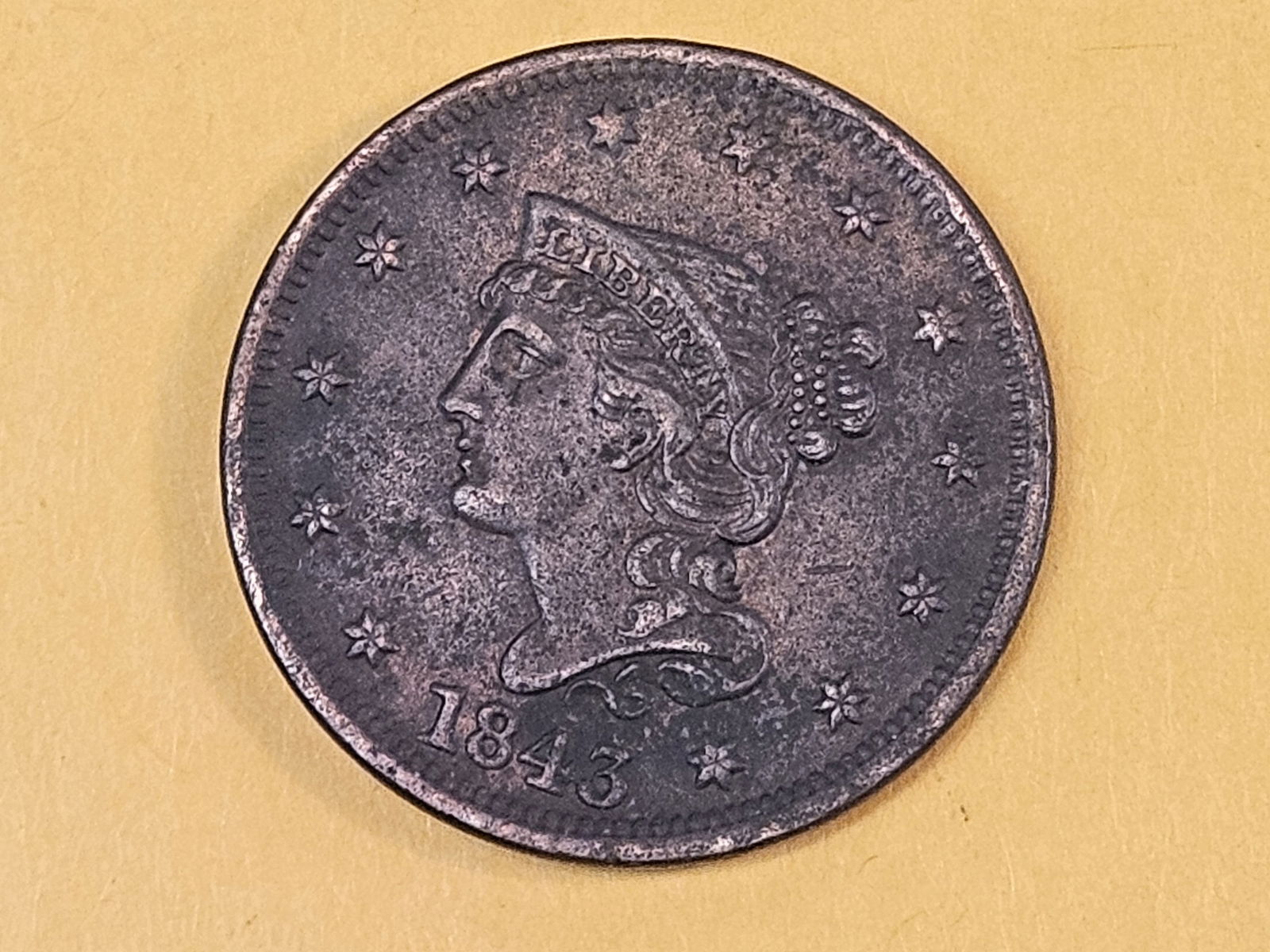 1843 Braided Hair Large cent in Extra Fine - details: Little surface issue 