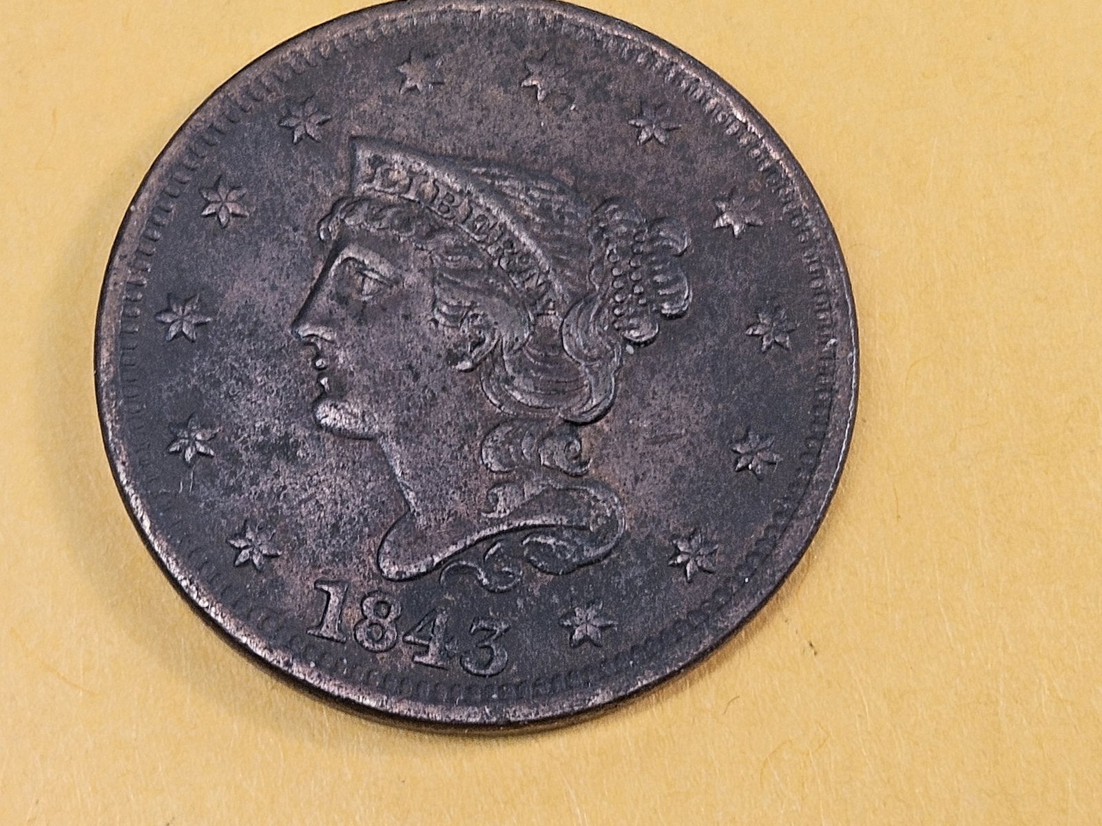 1843 Braided Hair Large cent in Extra Fine - details - 3