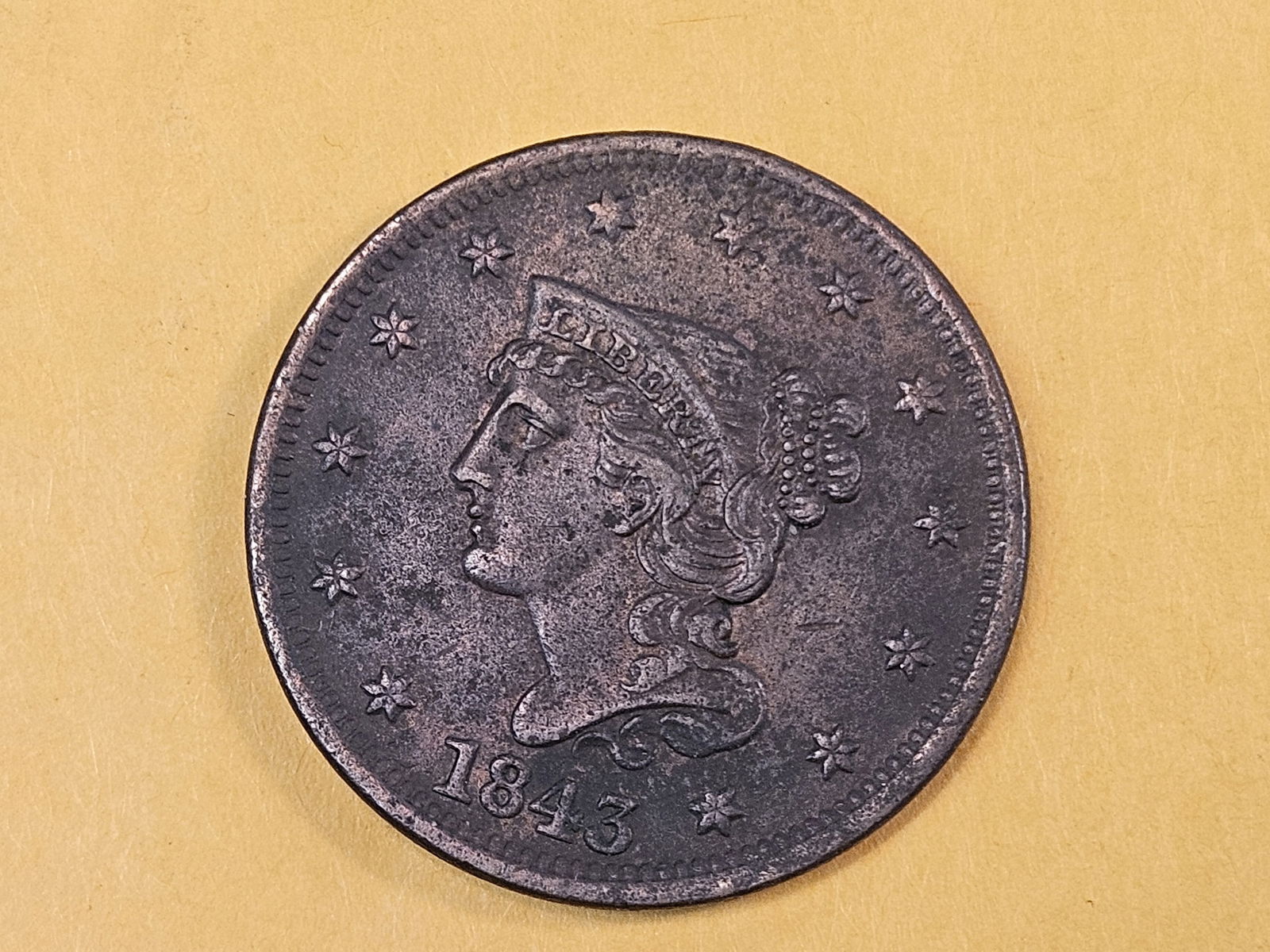 1843 Braided Hair Large cent in Extra Fine - details - 4