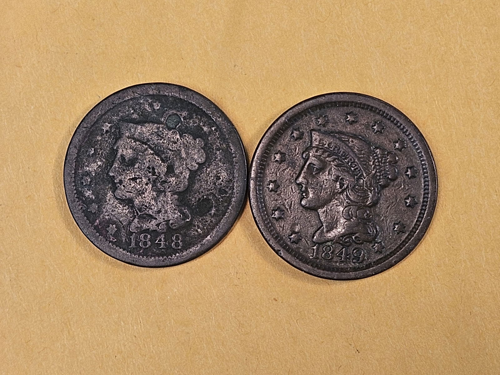 1848 and 1849 Braided Hair Large cents (1 of 5)