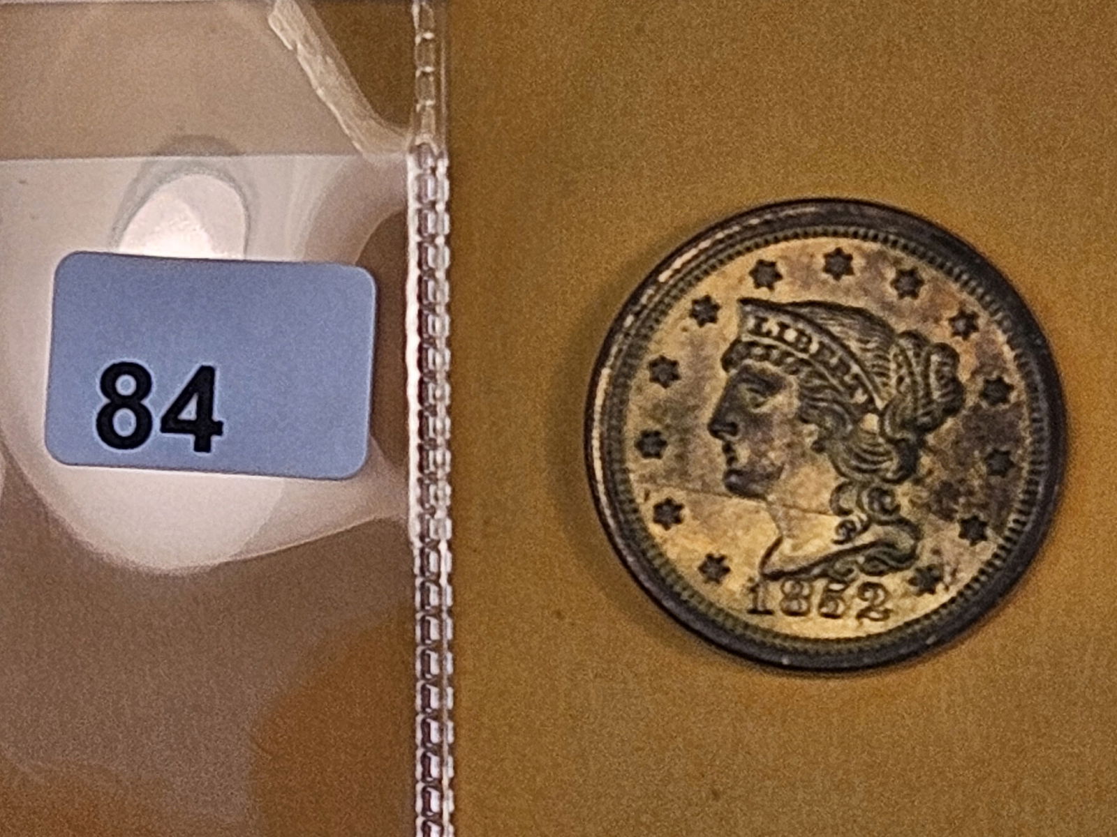 1852 Braided Hair Large cent in About Uncirculated plus - details - 2