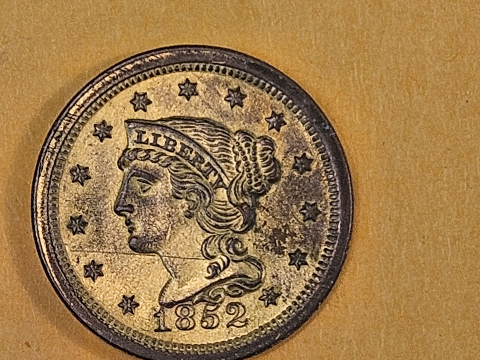 1852 Braided Hair Large cent in About Uncirculated plus - details - 4