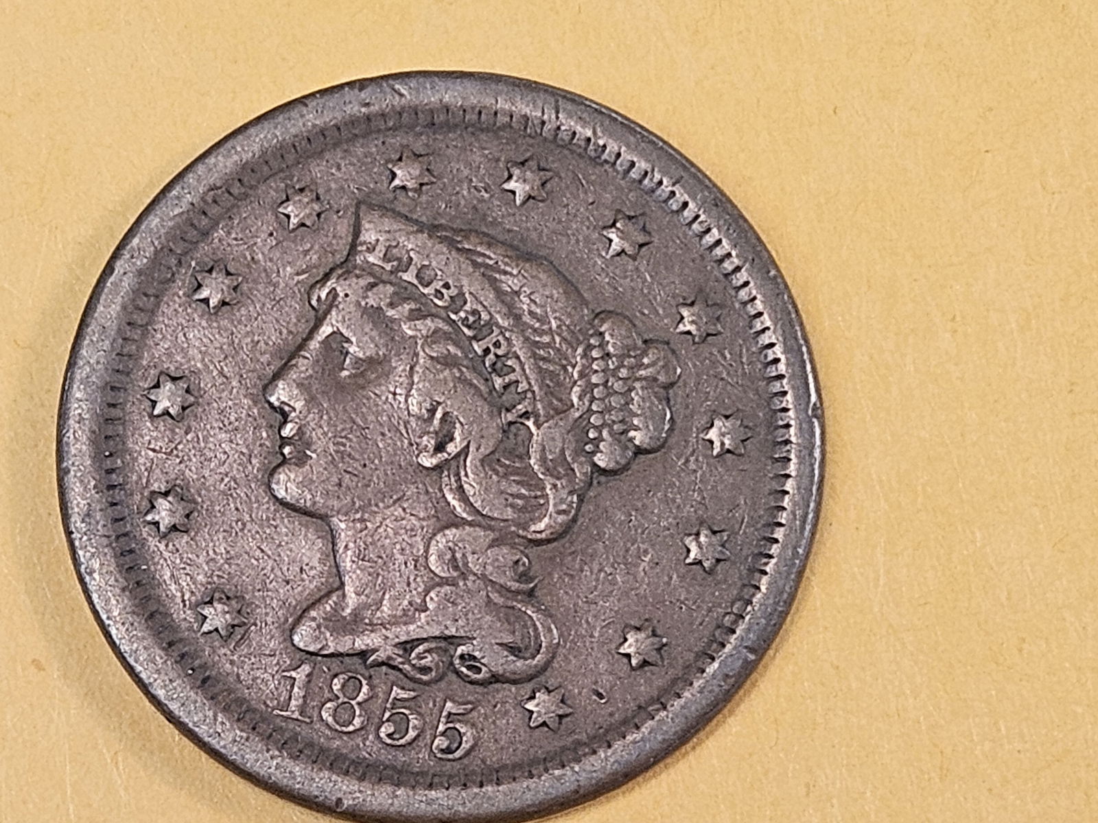 1855 Braided Hair Large Cent in Very Fine - 3