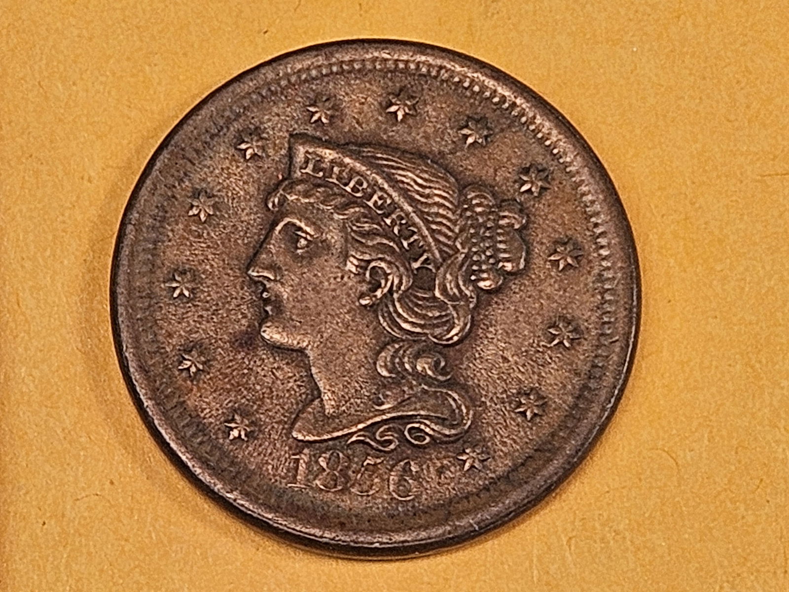 1856 Braided Hair Large Cent: In About Uncirculated plus 