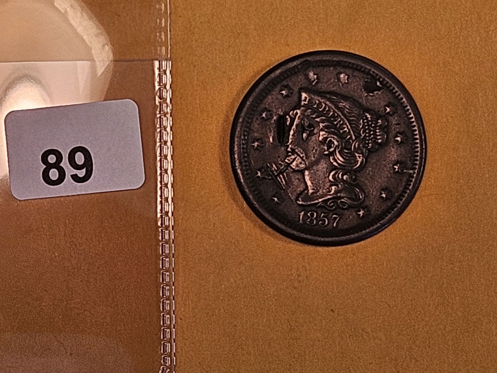 1857 Braided hair Large Cent in About Uncirculated - details - 2