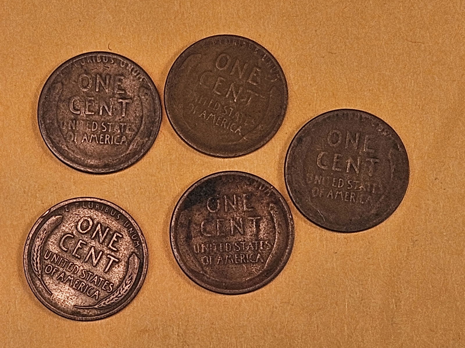Five Better Date 1922-D Wheat Cents - 2