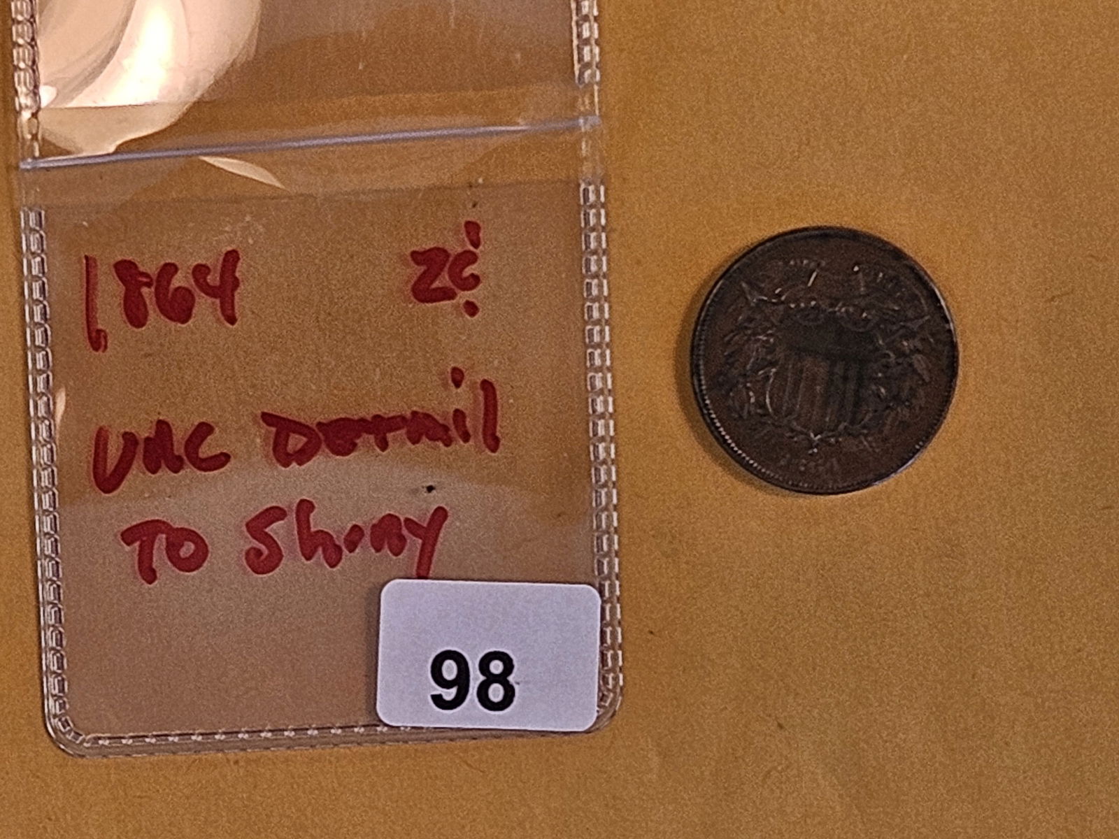 1864 Two Cent piece in Uncirculated - details - 2