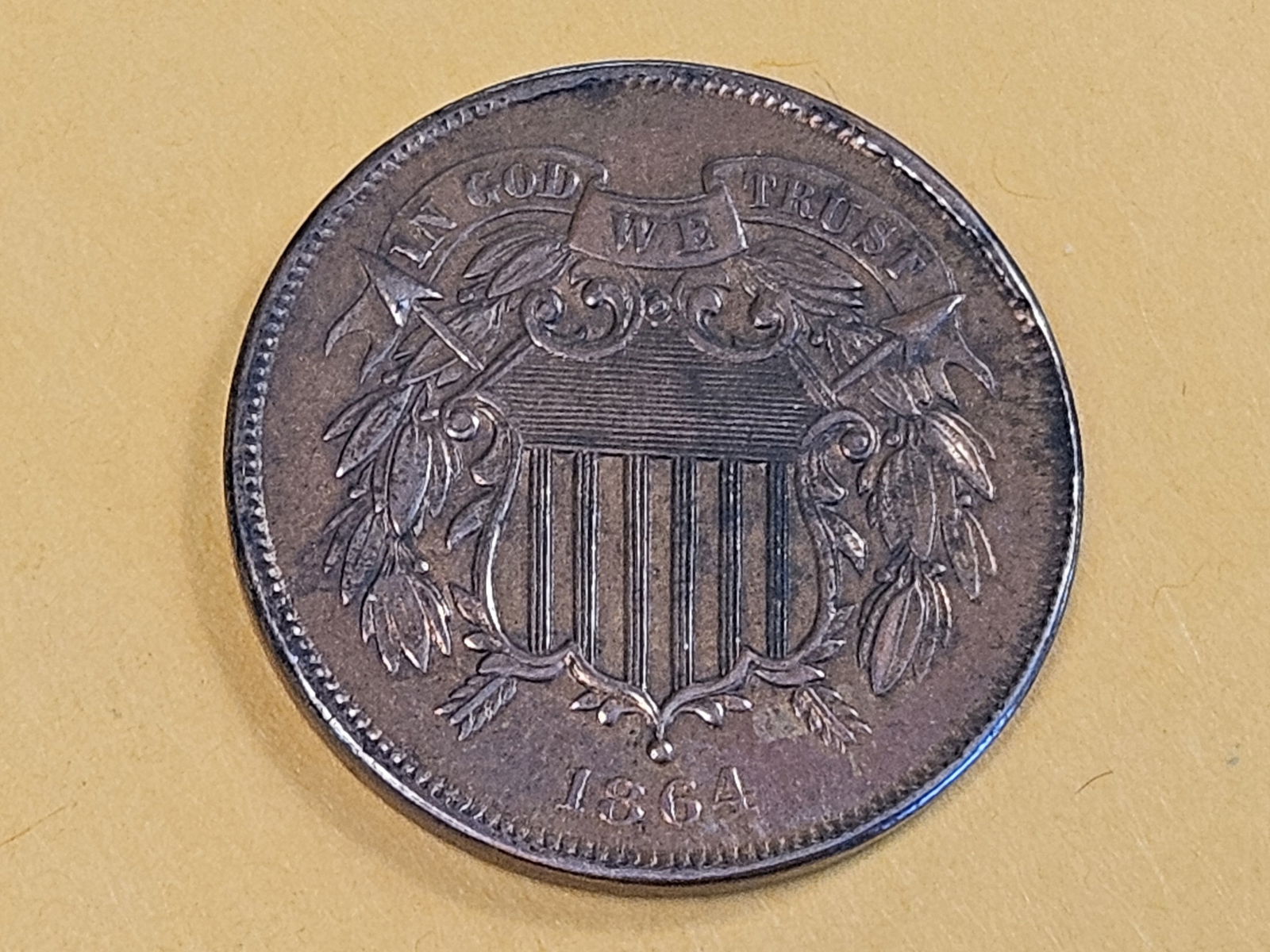 1864 Two Cent piece in Uncirculated - details - 3