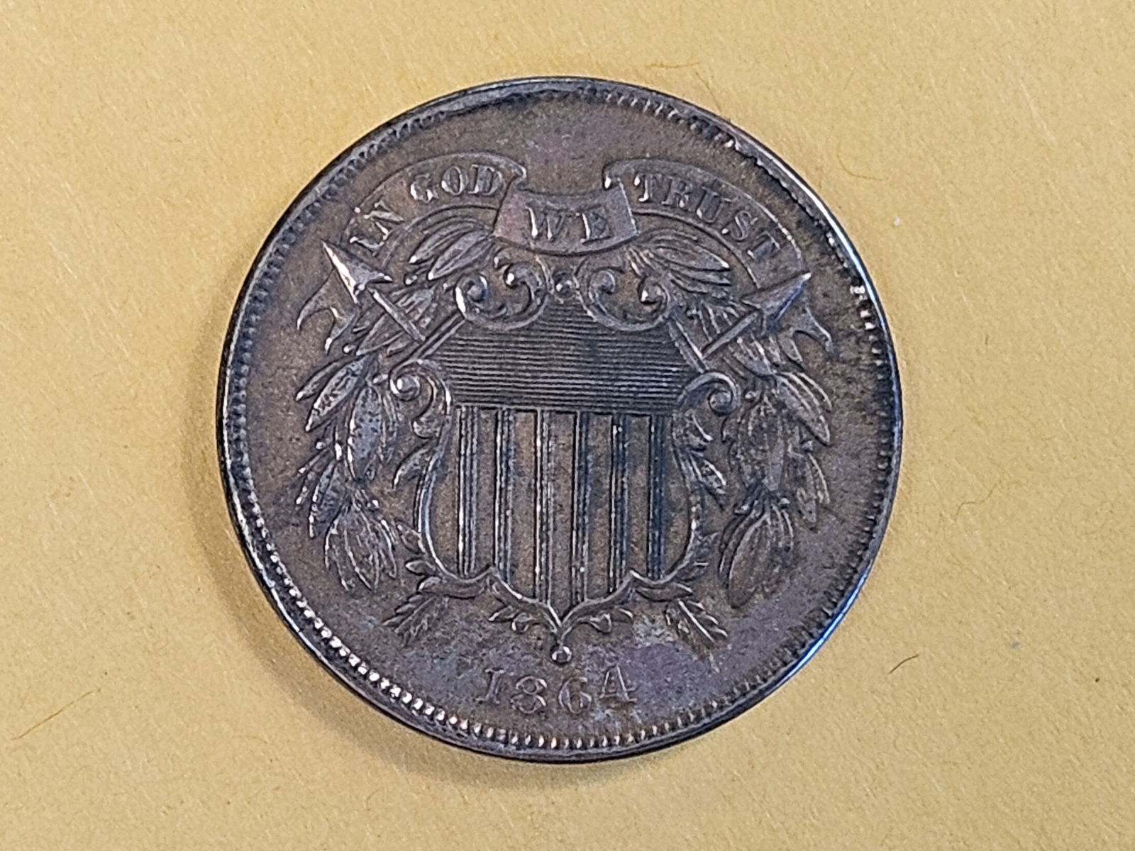 1864 Two Cent piece in Uncirculated - details - 4