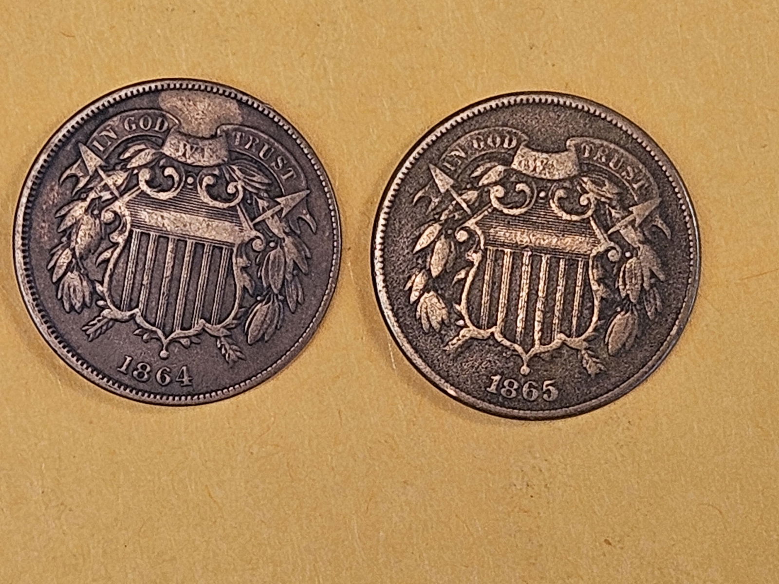 1864 and 1865 Two Cent pieces (1 of 4)