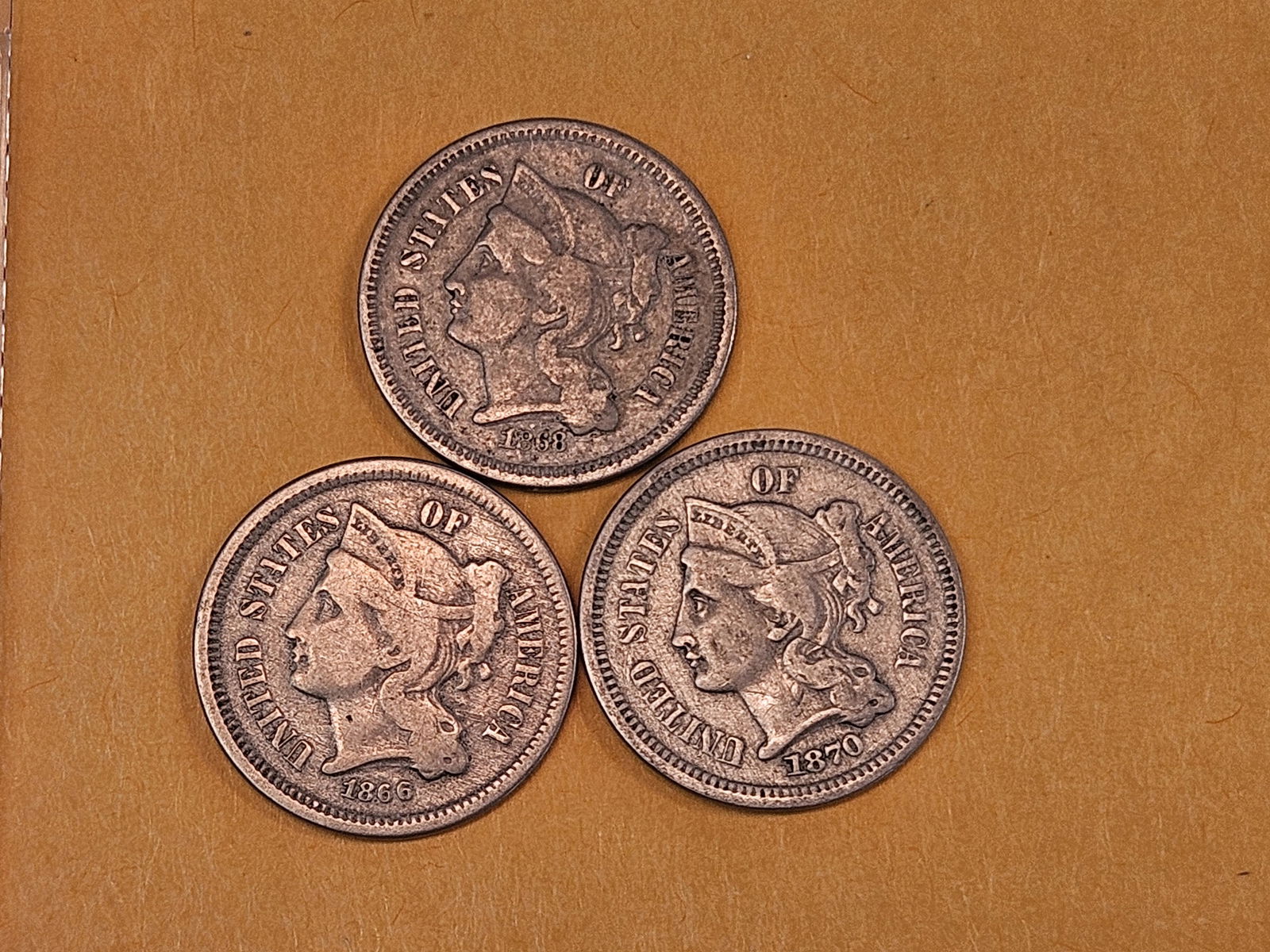 Three 3-Cent Nickels in Very Good to Fine (1 of 4)