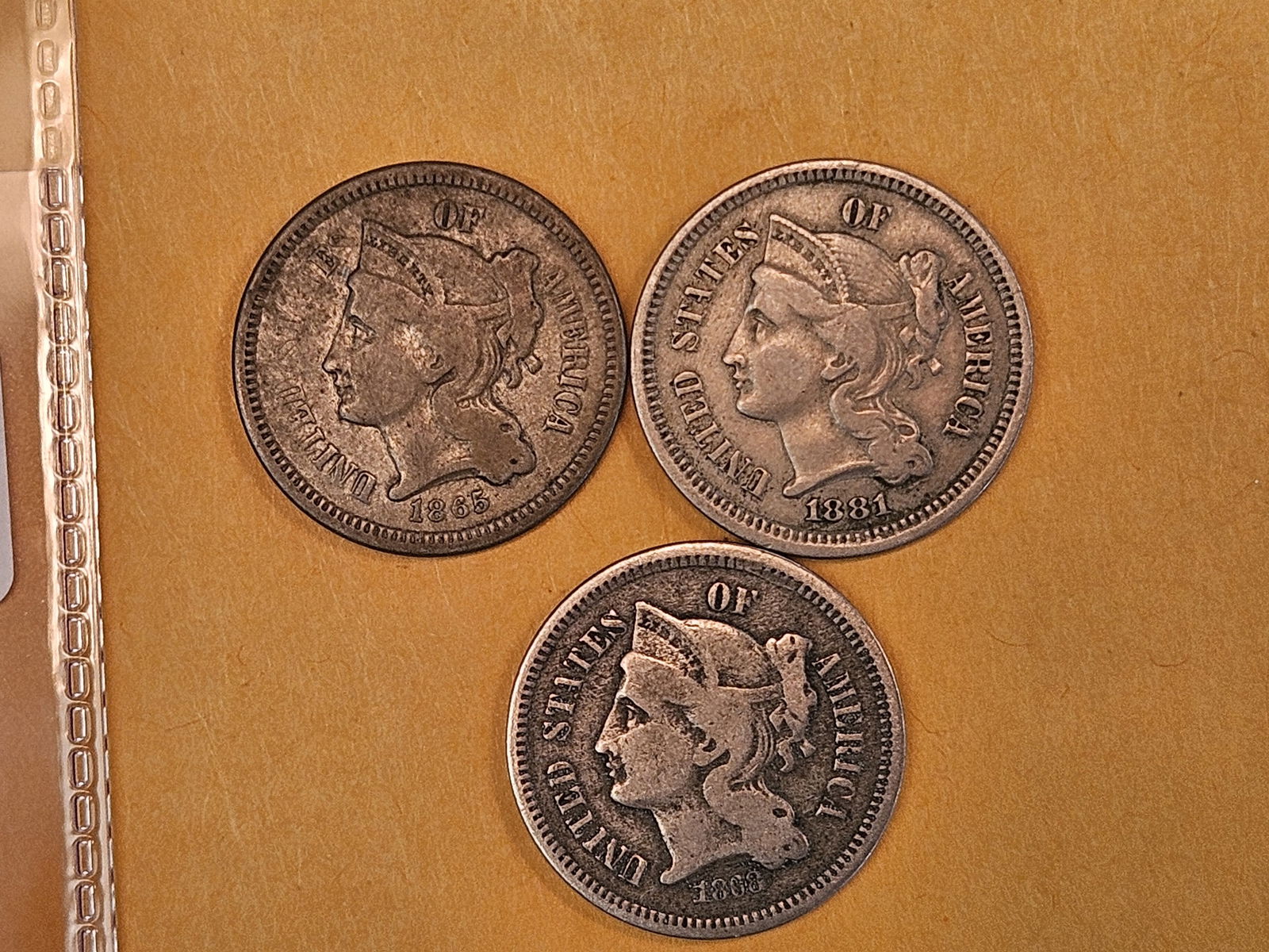 Three 3-Cent Nickels in Very Good to Fine - 3