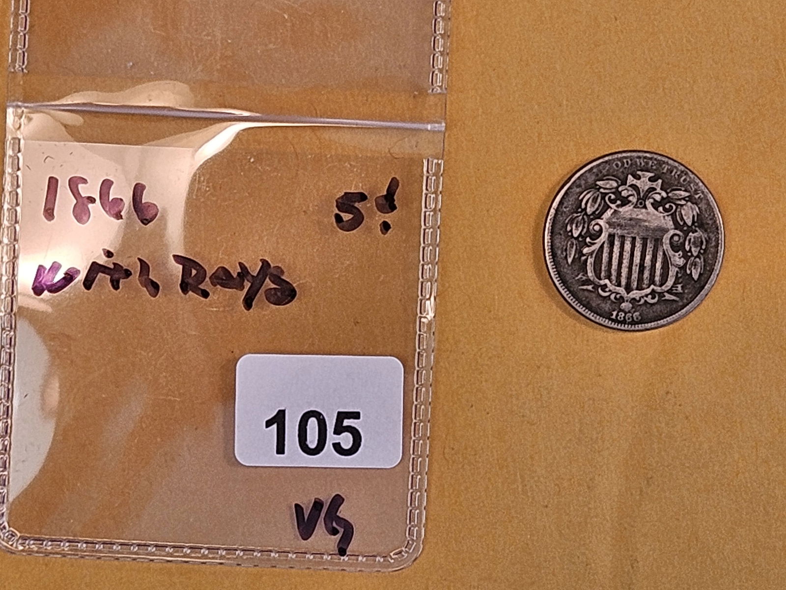 1866 With Rays Shield Nickel - 2