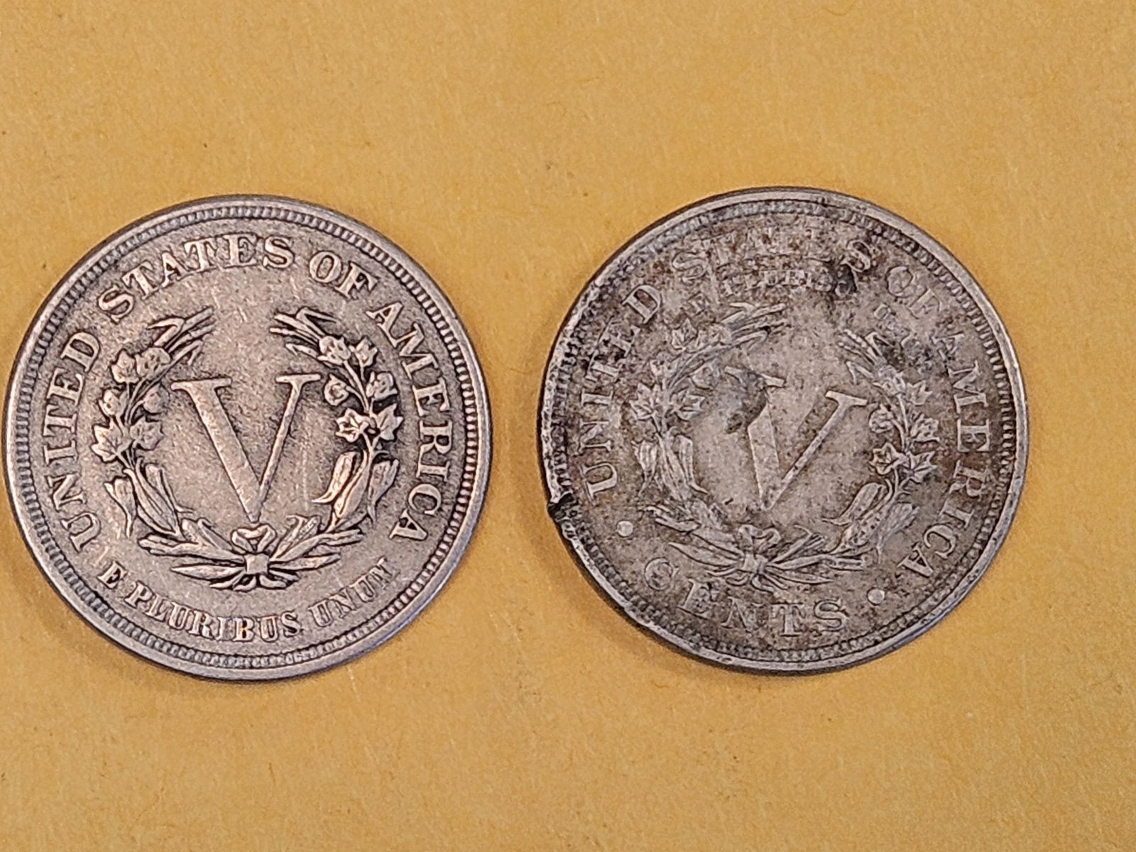 Two First Year Issue 1883 Liberty "V" Nickels - 3