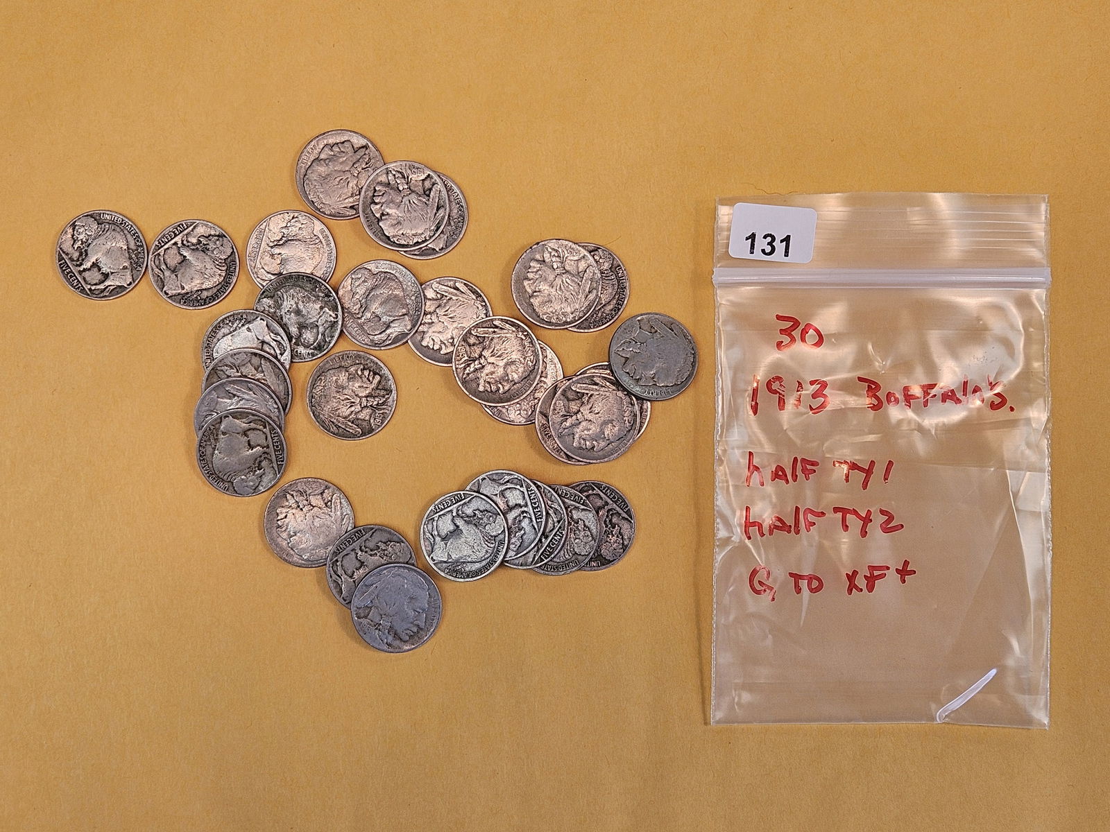 Thirty First-year issue Buffalo Nickels: All 1913 