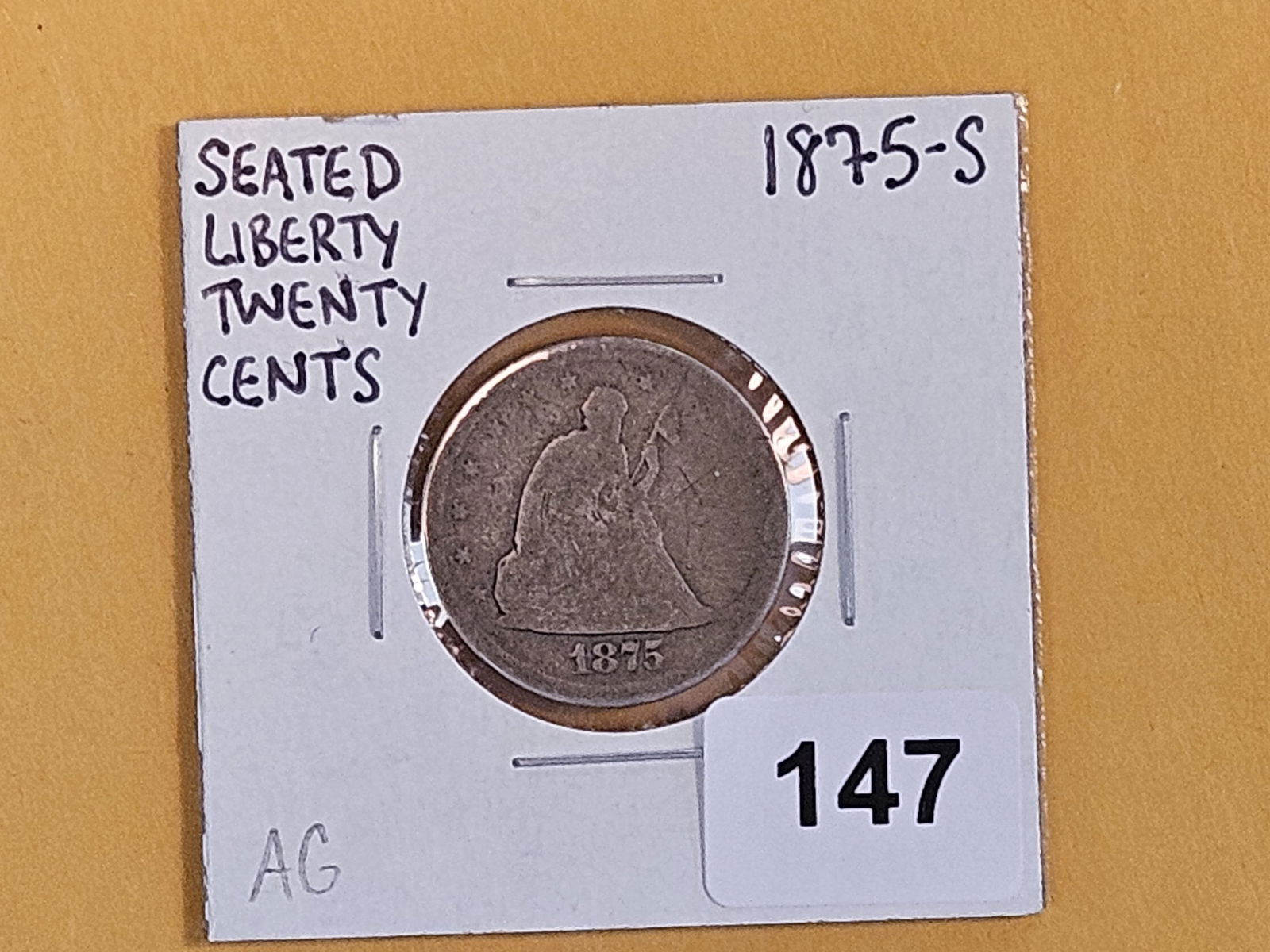 1875-S Twenty Cent piece in About Good to Good - 2