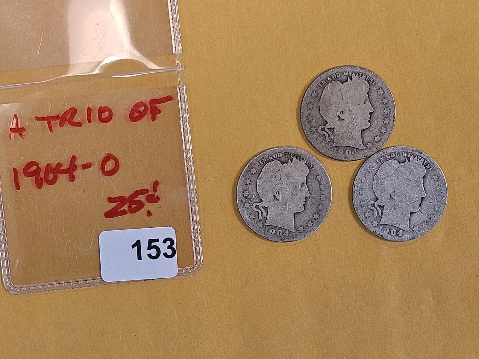 Three 1904-O Barber Quarters - 2