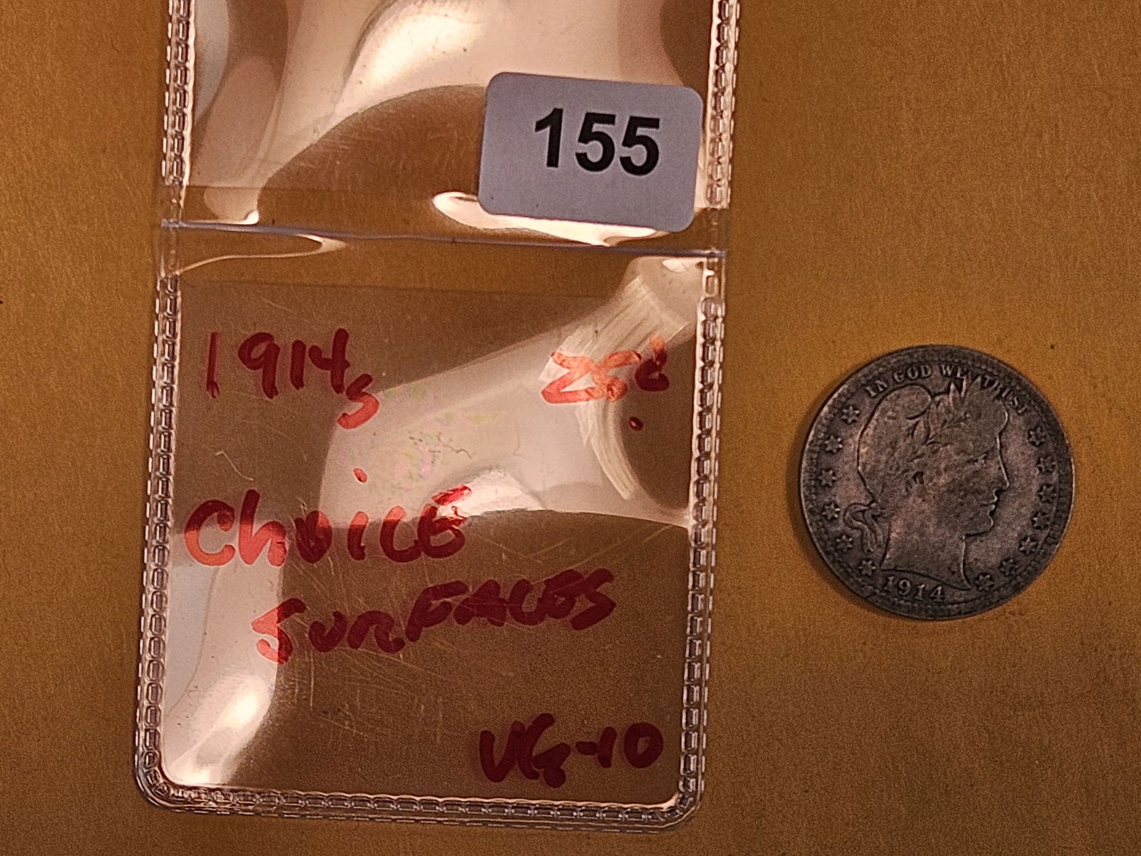 Semi-key 1914-S Barber Quarter in Very Good plus - 2