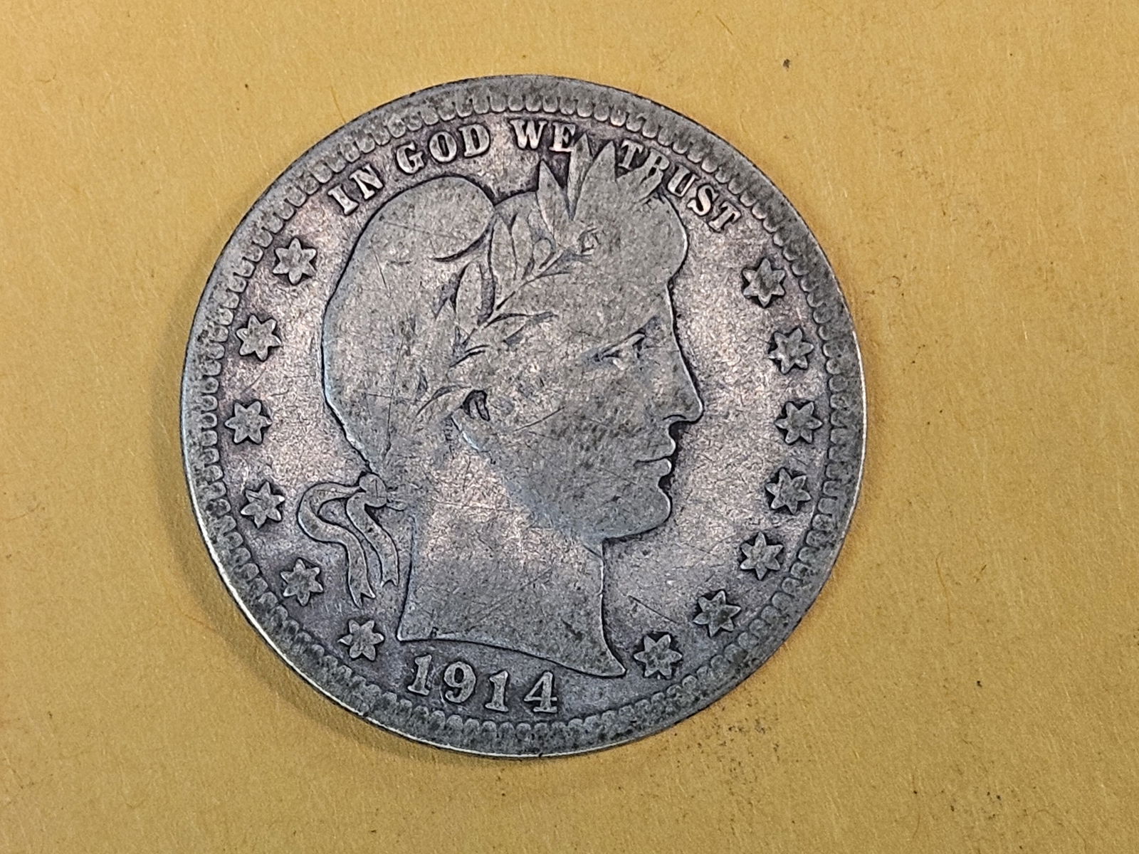 Semi-key 1914-S Barber Quarter in Very Good plus - 3